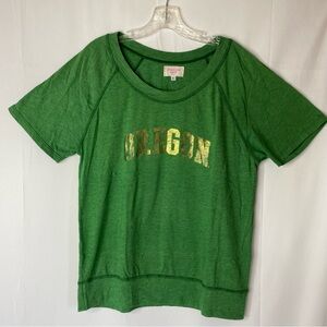 STADIUM CHIC UNIV OF OREGON DUCKS SHORT SLEEVE SHIRT SZ L SPELLOUT GREEN GOLD